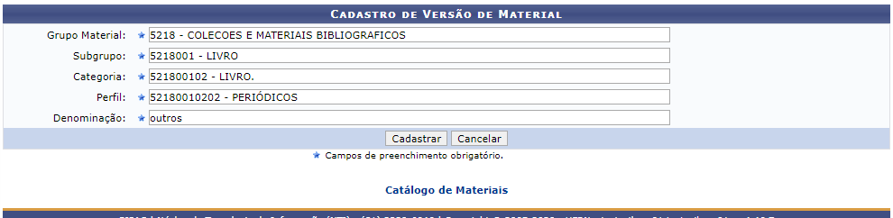 Figura 1: Versão de Material|