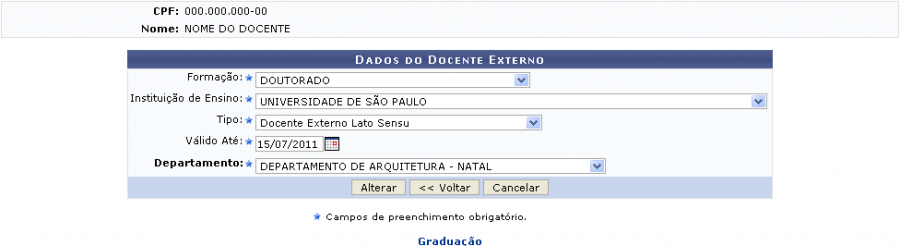 Figura 5: Dados Acadêmicos do Docente