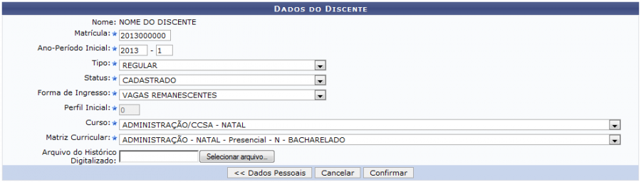 Figura 3: Dados do Discente