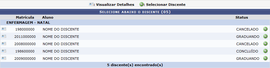 Figura 2: Selecione Abaixo o Discente
