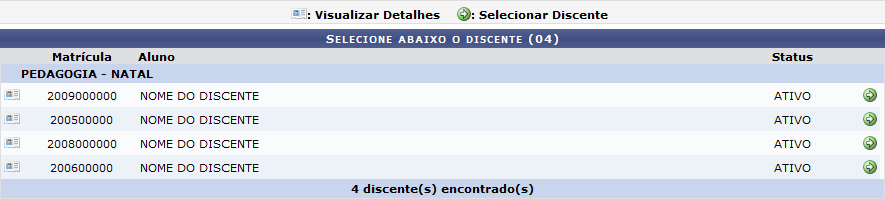 Figura 2: Selecione Abaixo o Discente