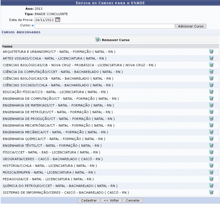 Figura 3: Defina os Cursos para o ENADE