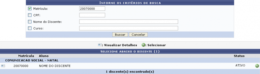 Figura 2: Discente Encontrado
