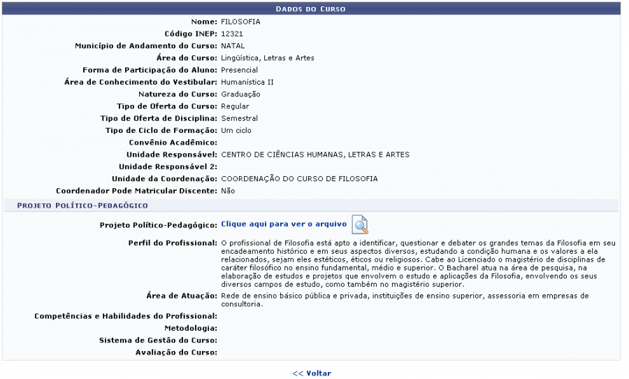 Figura 5: Dados do curso