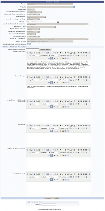 Figura 7: Dados do curso para remoção 