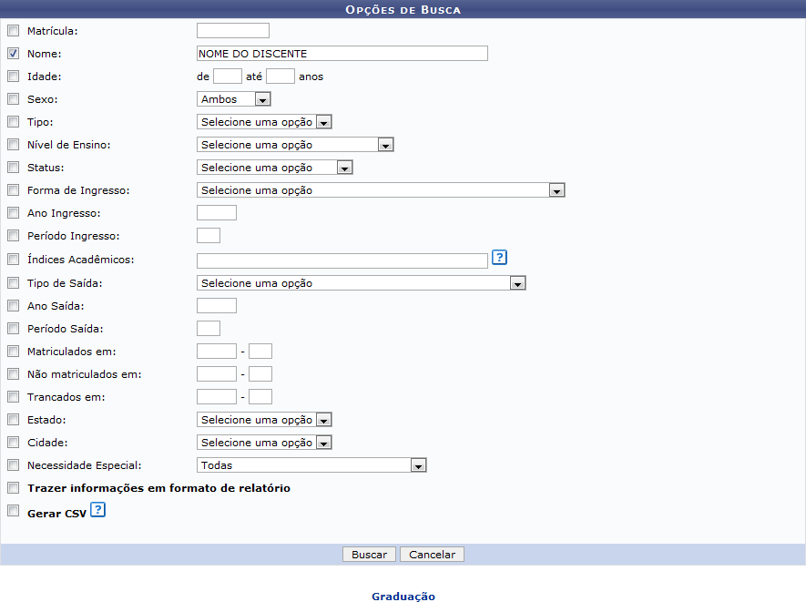 Figura 1: Opções de Busca