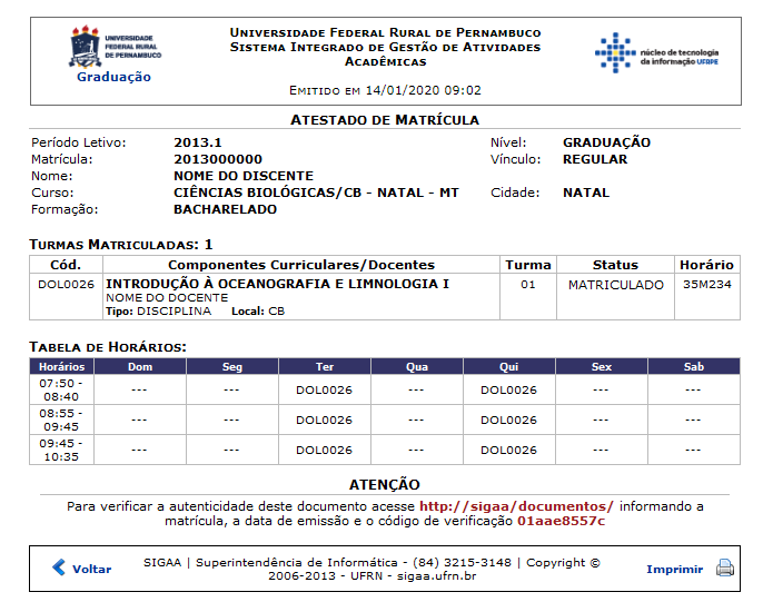 Figura 4: Atestado de Matrícula