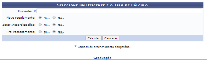 Figura 1: Selecione um discente e tipo de cálculo