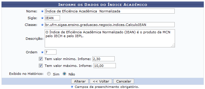  Figura 4: Informe os Dados do Índice Acadêmico