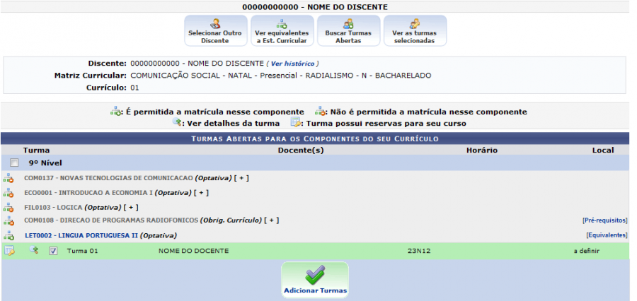 Figura 9: Ver Turmas da Estrutura Curricular