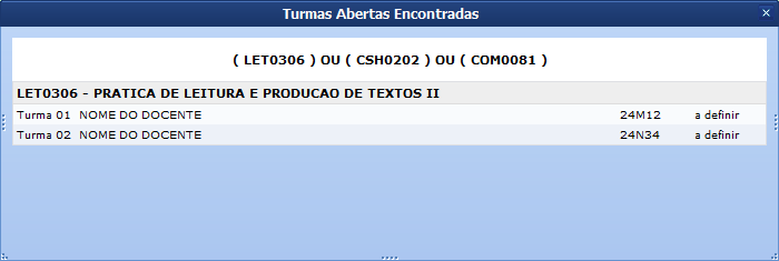 Figura 10: Turmas Abertas Encontradas