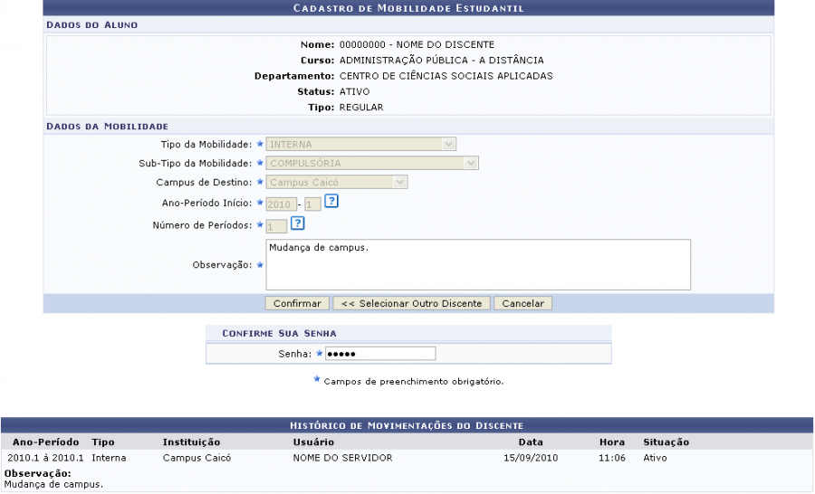 Figura 5: Cadastro de Mobilidade Estudantil