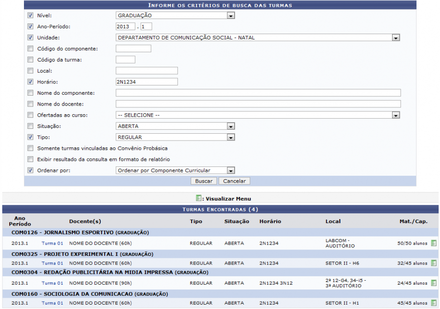 Figura 3: Turmas Encontradas