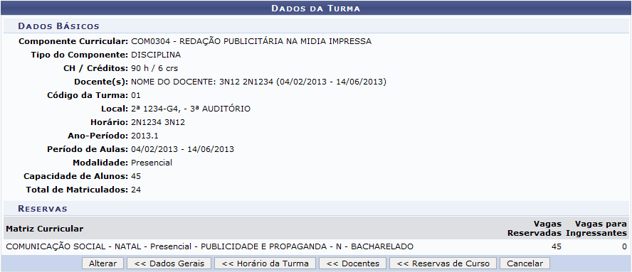 Figura 13: Dados da Turma