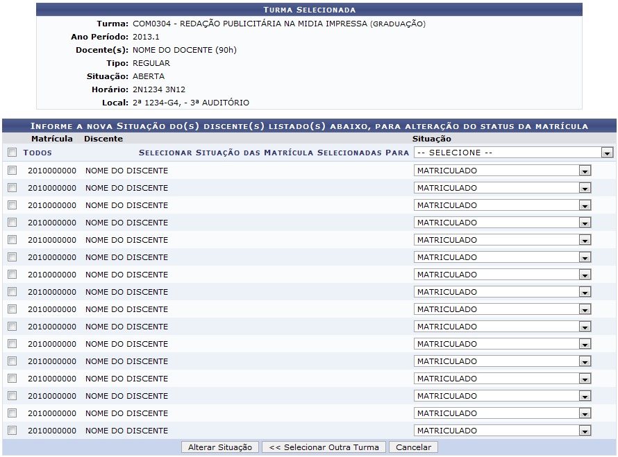 Figura 19: Alterar Status de Matrícula por Turma