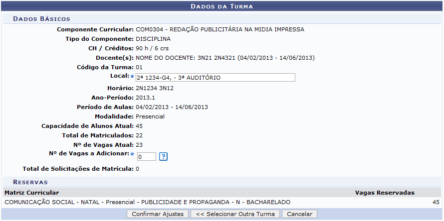  Figura 34: Dados da Turma