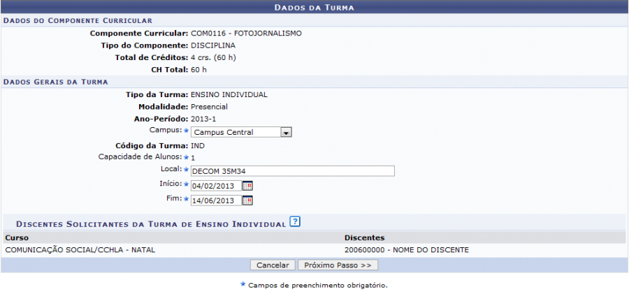 Figura 26: Dados da Turma 
