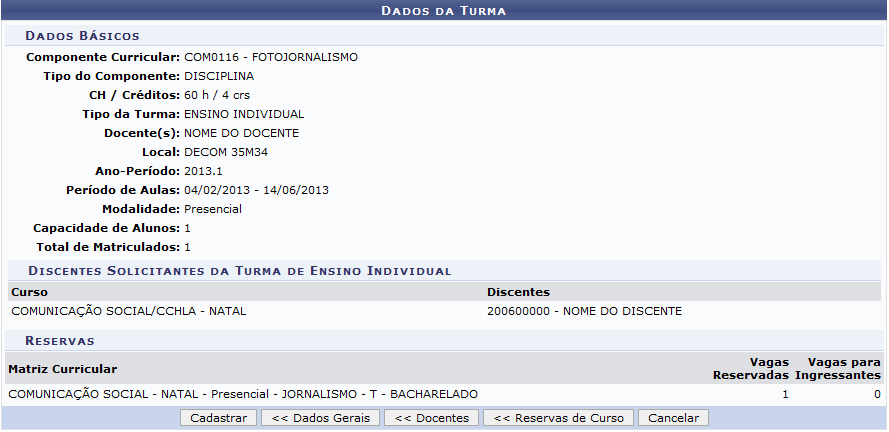 Figura 28: Dados da Turma