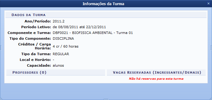 Figura 3: Informações da Turma