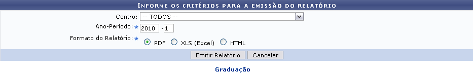 Figura 1: Informe os critérios para a emissão do relatório