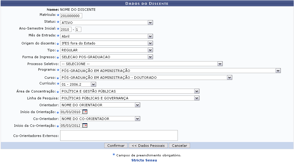 Figura 3: Dados do Discente