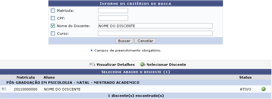 Figura 2: Selecionar Discente