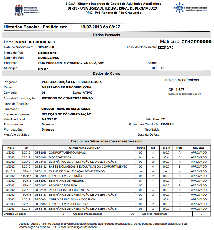 Figura 5: Histórico Escolar