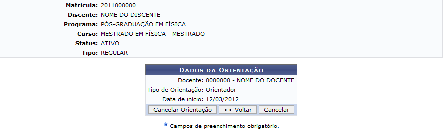 Figurar 12: Dados da Orientação