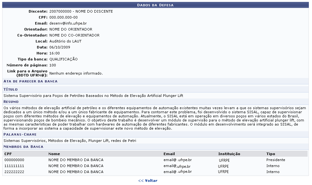 Figura 5: Dados da Defesa.