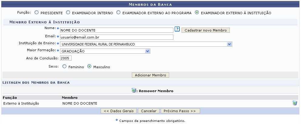 Figura 6: Membro Externo à Instituição.