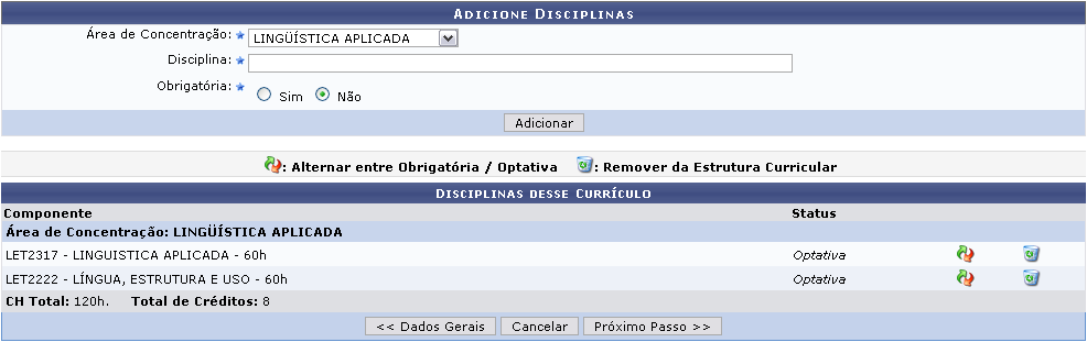 Figura 3: Disciplina adicionada