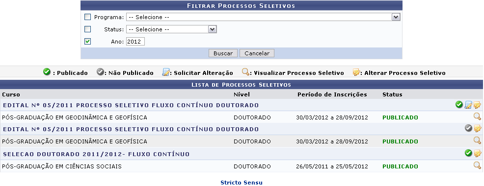 Figura 1: Lista de Processos Seletivos