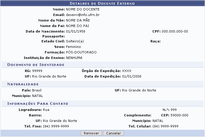 Figura 7: Detalhes do Docente