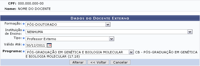 Figura 5: Dados do Docente Externo