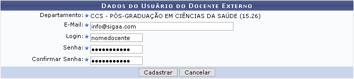 Figura 9: Dados do Usuário do Docente Externo