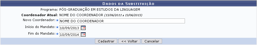 Figura 5: Dados da substituição