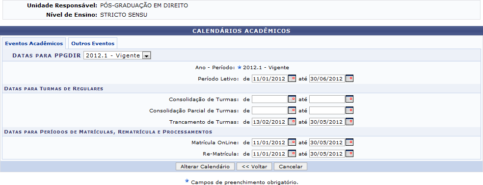 Figura 4: Calendário Acadêmicos