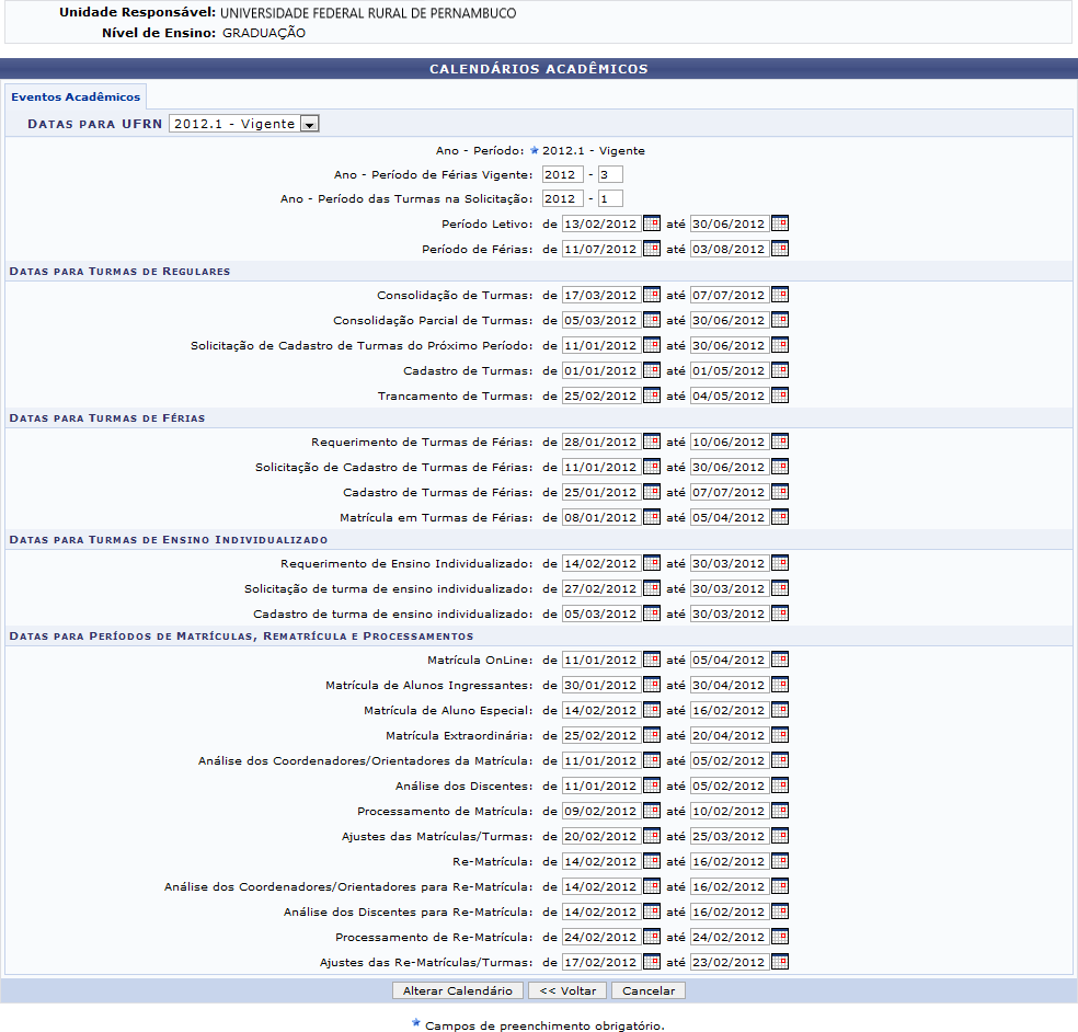Figura 6: Calendários Acadêmicos