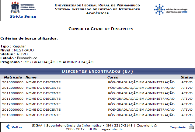 Figura 6: Consulta Geral de Discentes