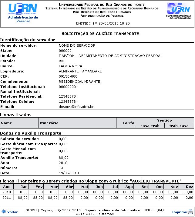 Figura 2: Solicitação de Auxílio Transporte