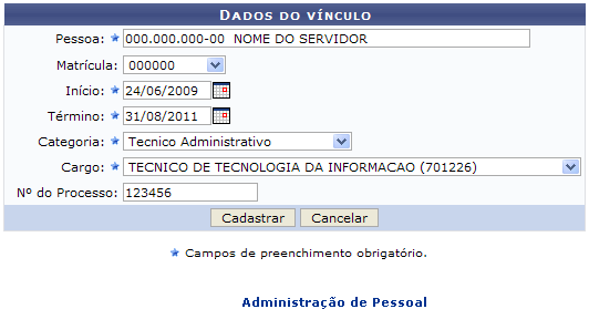 Figura 1: Dados do Vínculo