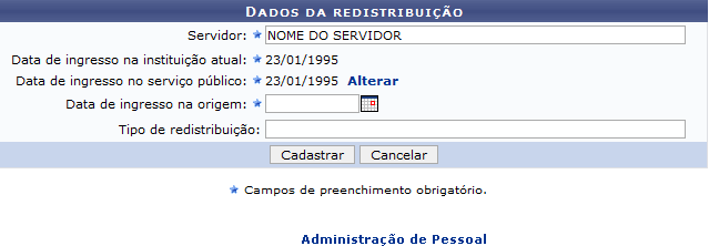 Figura 1: Dados da Redistribuição