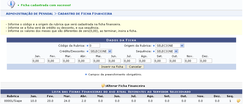 Figura 3: Ficha Cadastrada com Sucesso