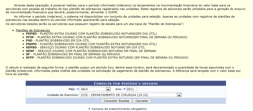 Figura 1: Consulta por Período e Unidade 