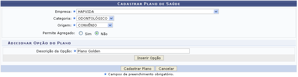 Figura 1: Cadastrar Plano de Saúde