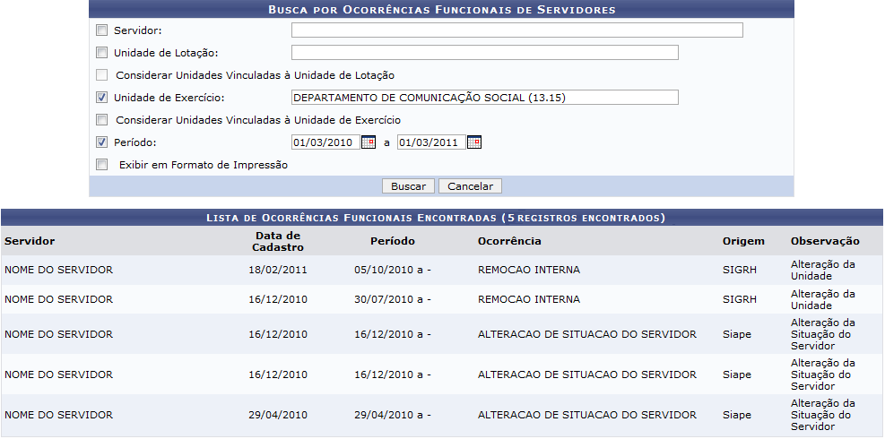 Figura 2: Lista de Ocorrências Funcionais Encontradas