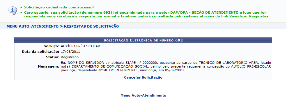 Figura 5: Mensagem de Sucesso