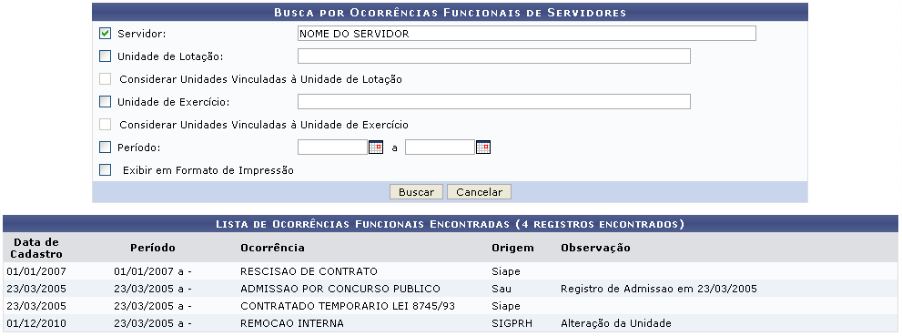 Figura 2: Lista de Ocorrências Funcionais Encontradas