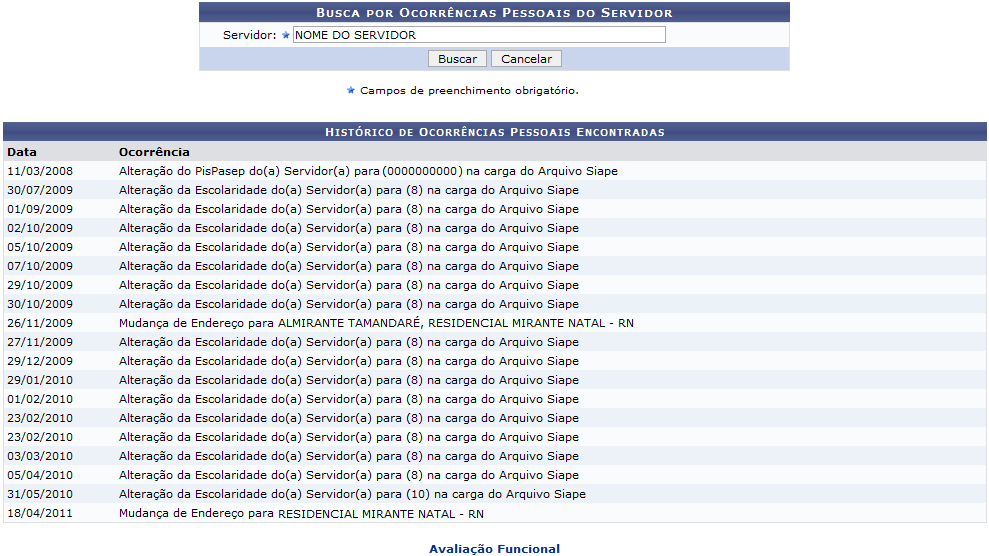 Figura 1: Busca por Ocorrências Pessoais do Servidor
