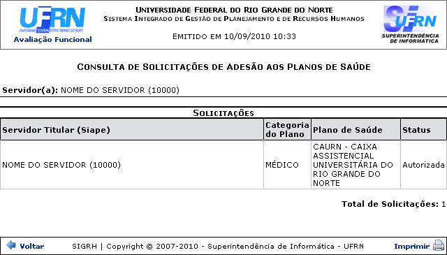 Figura 2: Consulta de Solicitações de Adesão aos Planos de Saúde